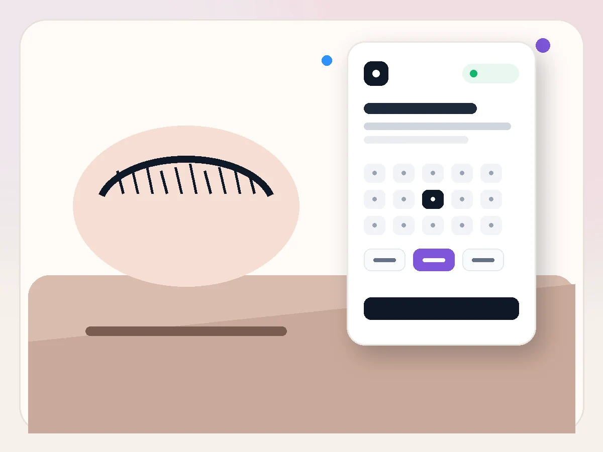 Ilustración de Reservas online para cejas y pestañas con la interfaz de reservas online de Bookero