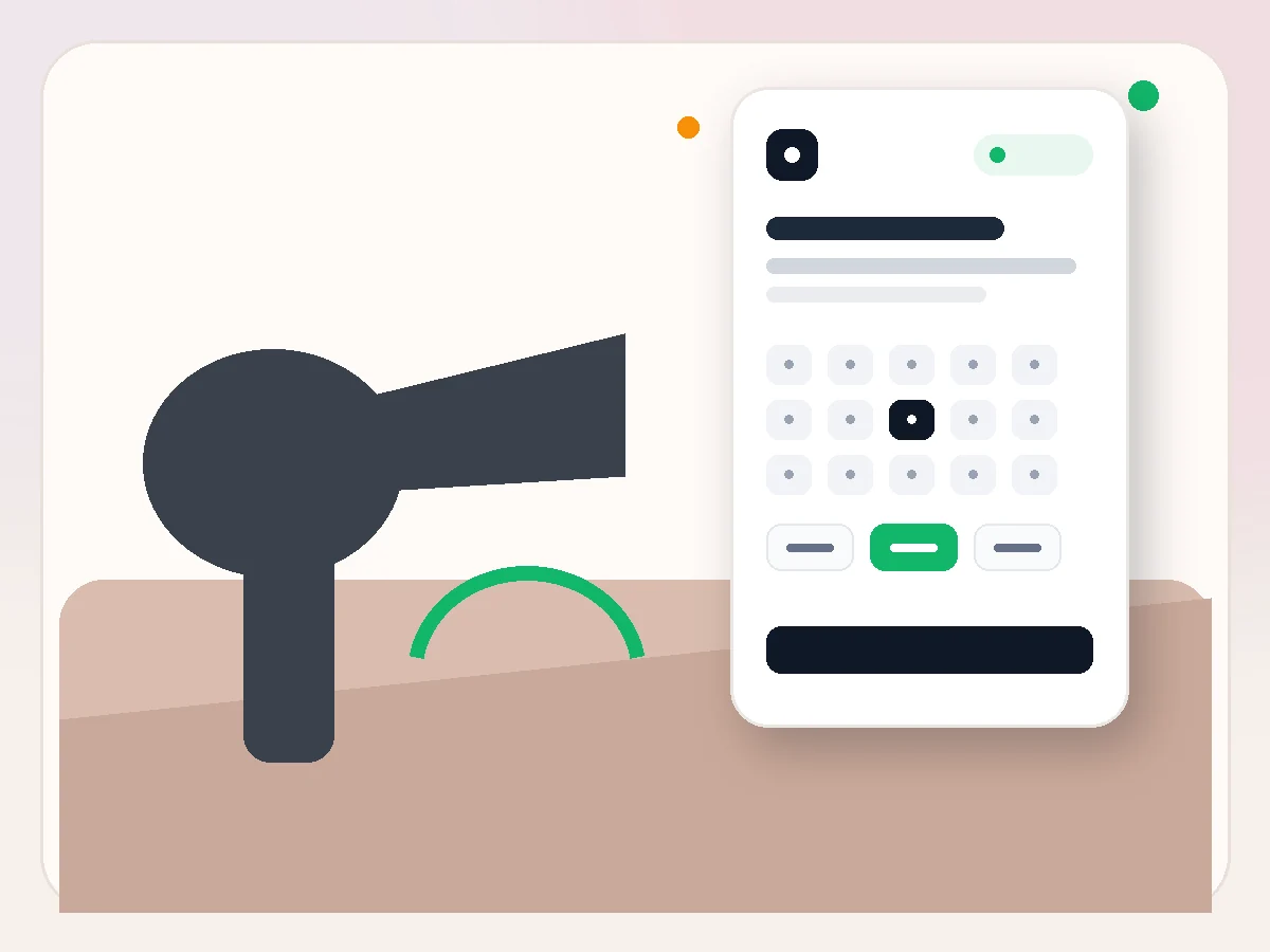 Online booking for hair stylists illustration with the Bookero online booking interface