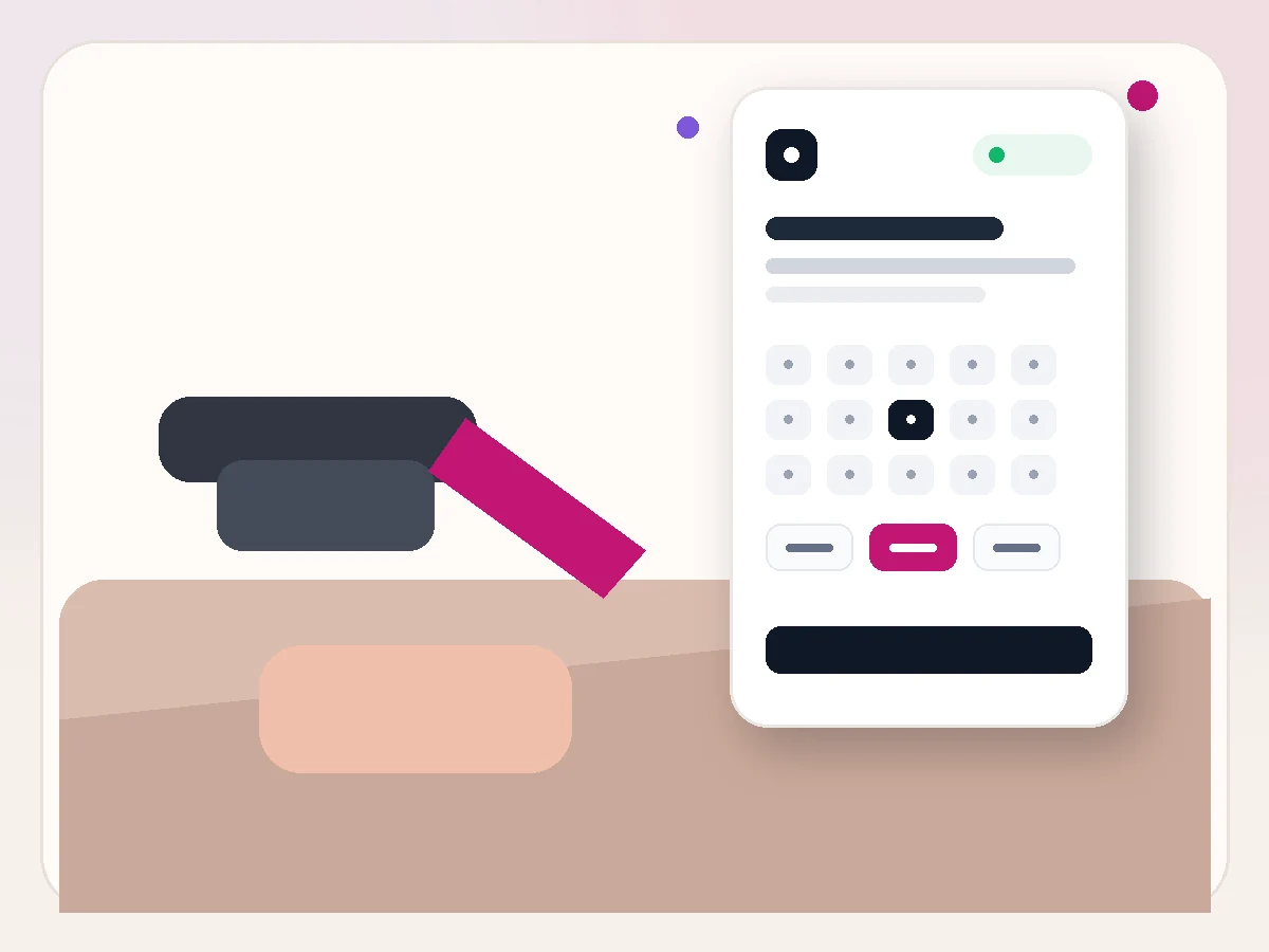 Ilustración de Reservas online para tatuadores con la interfaz de reservas online de Bookero